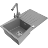 Mexen Cesar jednokomorový granitový drez s odkvapkávacou plochou a kuchynskou batériou Duero, sivý - 6514-71-671600-71