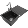 Mexen Cesar granitový drez s jednou komorou, odkvapkávačom a kuchynskou batériou Duero, čierny/strieborný metalický