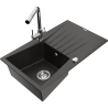 Mexen Cesar granitový drez s 1 komorou so sušičkou a kuchynskou batériou Duero, čierno-zlatý metalik - 6514-75-671600-00