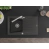 Mexen Cesar granitový drez s 1 komorou s odkvapkávacou plochou a kuchynskou batériou Duero, čierny s bodkami