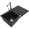 Mexen Cesar granitový kuchynský drez 1-komorový s odkvapkávacou plochou a kuchynskou batériou Duero, čierny - 6514-77-671600-00