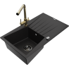 Mexen Cesar granitový drez 1-komorový s odkvapkávačom a kuchynskou batériou Duero, čierny - 6514-77-671600-50-B