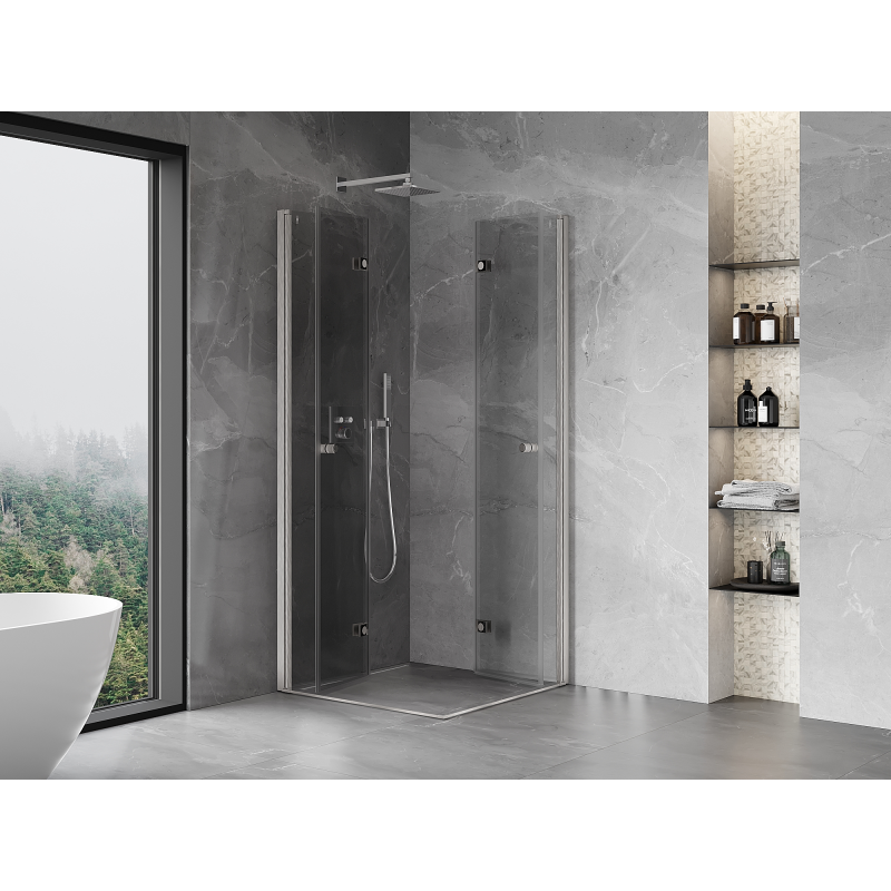 Mexen Mist-F Duo skladacia sprchová kabína 115 x 115 cm, transparentná, brúsený nikel - 8A6-115L-115P-97-00