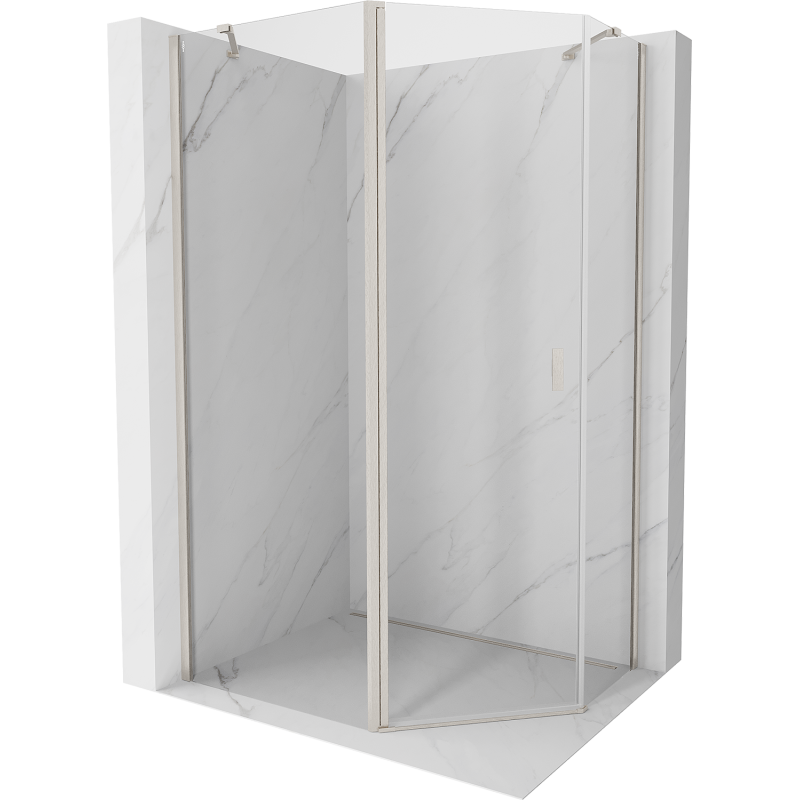 Mexen Mist asymetrická päťuholníková sprchová kabína s otváracími dverami 100 x 80 cm, transparentná, brúsený nikel