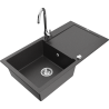 Mexen Leo granitový drez s 1-komorou a odkvapkávacou plochou a kuchynskou batériou Telma, čierny s bodkami - 6501-76-670200-00