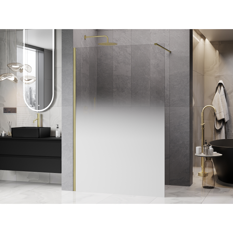 Mexen Kioto sprchová stena Walk-in 80 x 200 cm, biela ombre 8 mm, zlatá kartáčovaná - 800-080-101-55-86