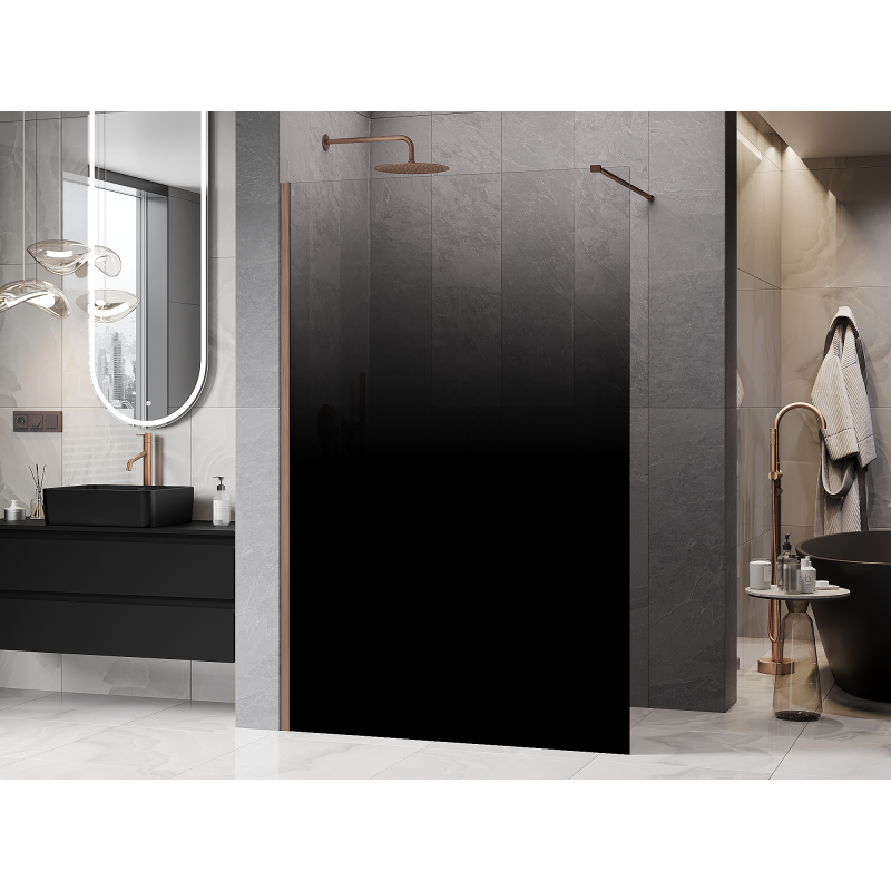 Mexen Kioto sprchová stena Walk-in 130 x 200 cm, čierne ombre 8 mm, brúsená meď - 800-130-101-65-76
