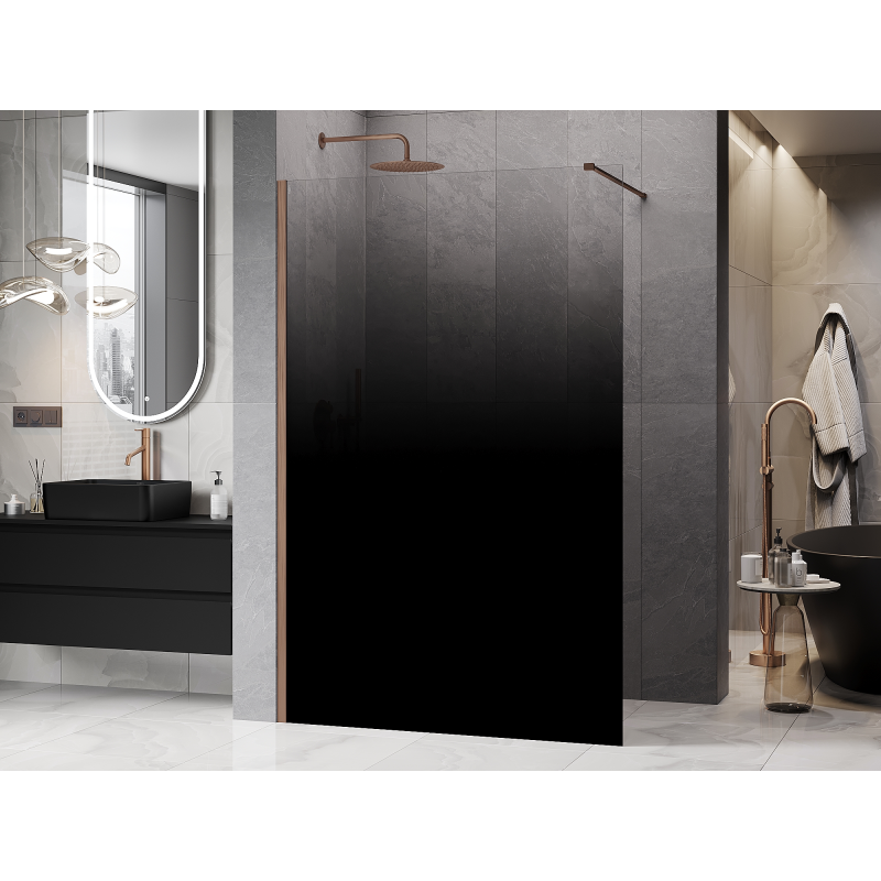 Mexen Kioto Sprchová stena Walk-in 140 x 200 cm, čierna ombre 8 mm, brúsená meď - 800-140-101-65-76