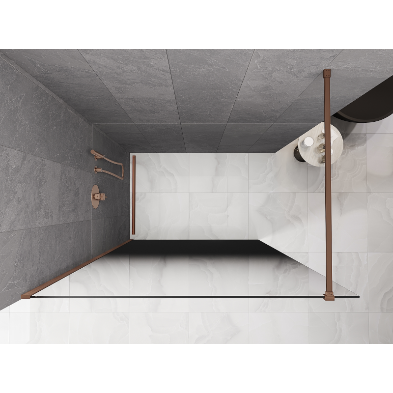 Mexen Kioto Sprchová stena Walk-in 140 x 200 cm, čierna ombre 8 mm, brúsená meď - 800-140-101-65-76