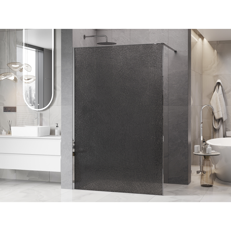 Mexen Kioto Sprchová stena Walk-in 130 x 200 cm, crackle grafit 12 mm, chróm - 800-130-101-01-44-X