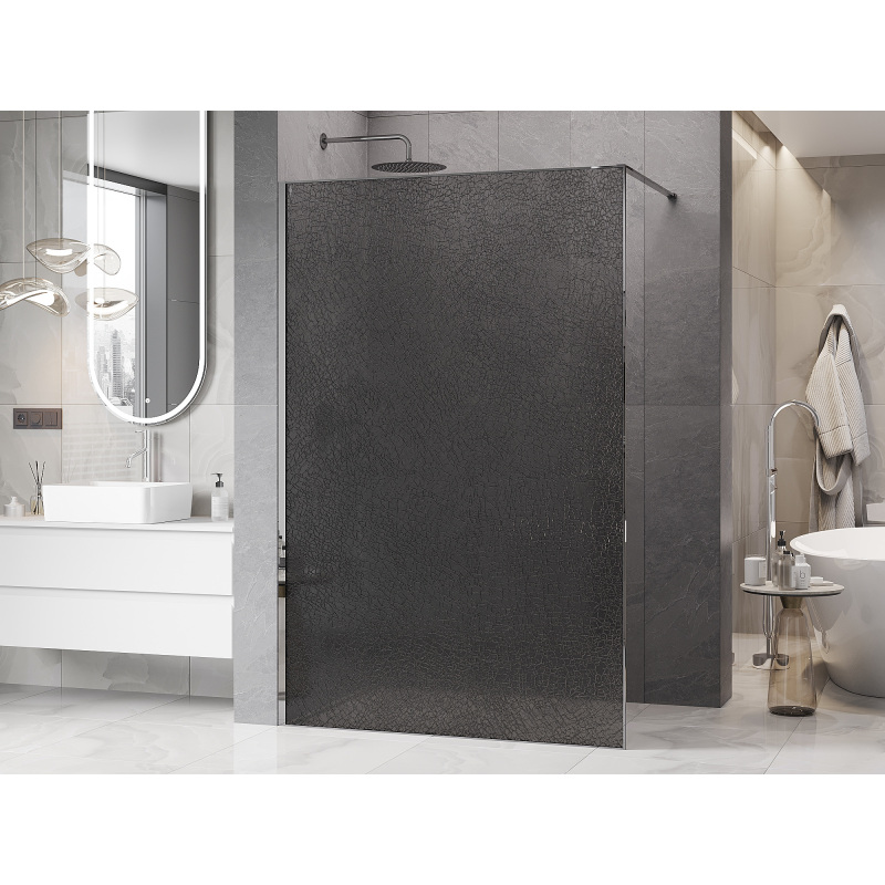 Mexen Kioto sprchová stena Walk-in 150 x 200 cm, crackle grafit 12 mm, chróm - 800-150-101-01-44-X