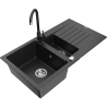 Mexen Matias granitový drez 1,5-komorový s odkvapkávačom a kuchynskou batériou Telma, čierny/strieborný