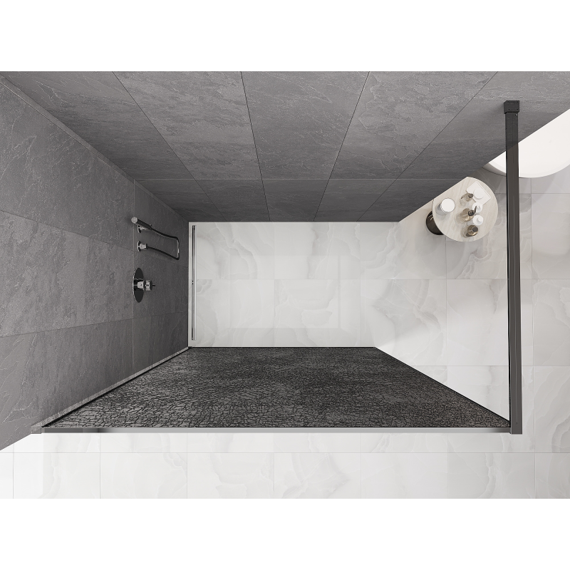 Mexen Kioto Sprchová stena Walk-in 130 x 200 cm, crackle grafit 12 mm, chróm - 800-130-101-01-44-X