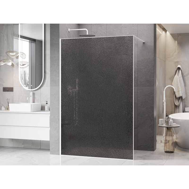 Mexen Kioto sprchová stena Walk-in 80 x 200 cm, crackle grafit 12 mm, biela - 800-080-101-20-44-X