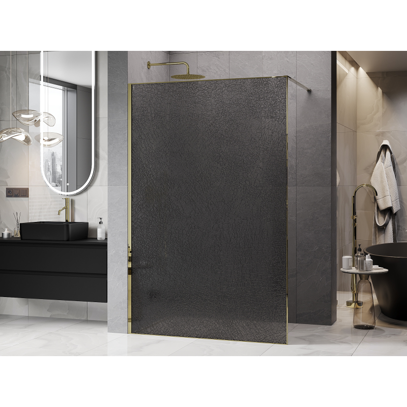 Mexen Kioto Sprchová stena Walk-in 70 x 200 cm, crackle grafit 12 mm, zlatá - 800-070-101-50-44-X