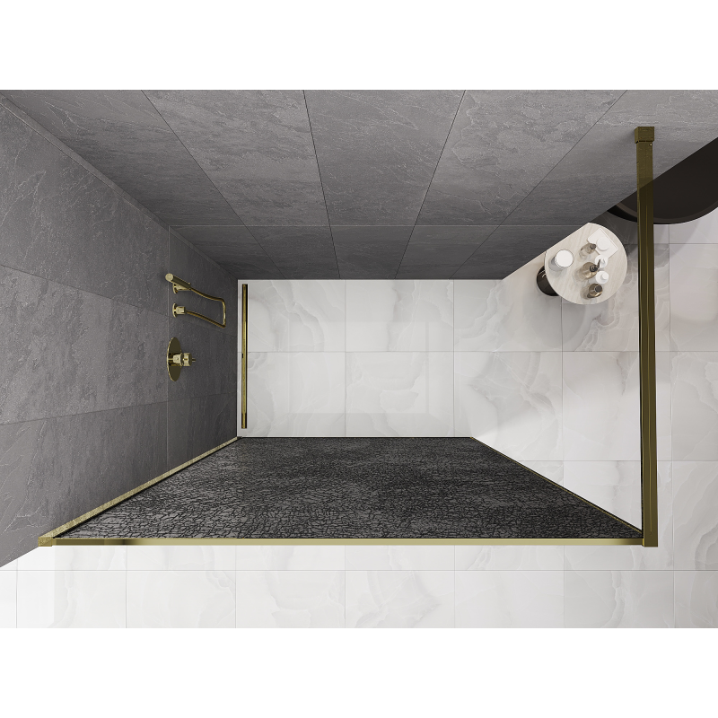 Mexen Kioto sprchová stena Walk-in 150 x 200 cm, crackle grafit 12 mm, zlatá - 800-150-101-50-44-X