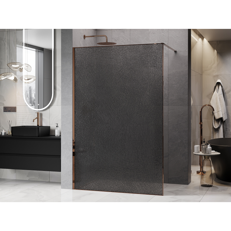 Mexen Kioto sprchová stena Walk-in 120 x 200 cm, crackle grafit 12 mm, ružové zlato - 800-120-101-60-44-X
