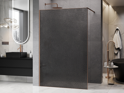Mexen Kioto sprchová stena Walk-in 130 x 200 cm, crackle grafit 12 mm, brúsená meď - 800-130-101-65-44-X