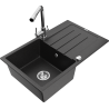 Mexen Bruno granitový drez s jednou komorou a odkvapkávačom s kuchynskou batériou Duero, čierny/strieborný metalický