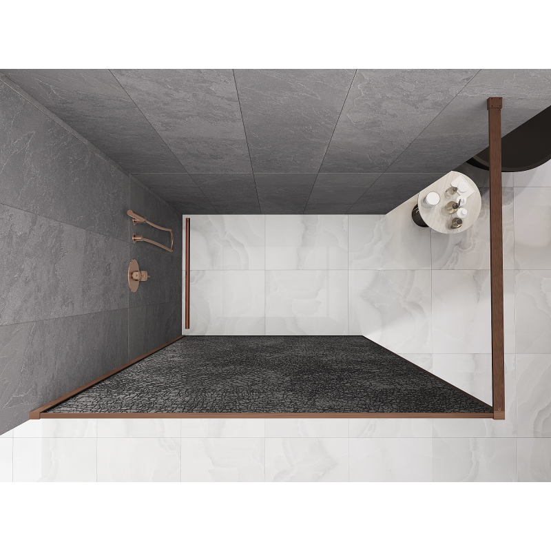 Mexen Kioto sprchová stena Walk-in 80 x 200 cm, crackle grafit 12 mm, brúsená meď - 800-080-101-65-44-X