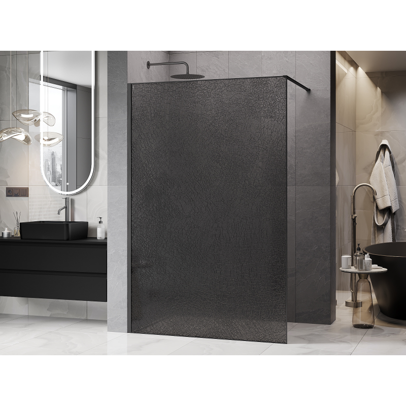 Mexen Kioto sprchový panel Walk-in 140 x 200 cm, crackle grafit 12 mm, gun gray brúsený - 800-140-101-66-44-X