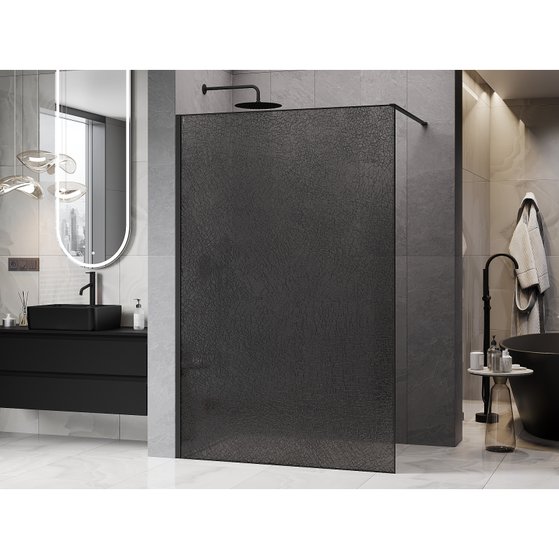 Mexen Kioto sprchová stena Walk-in 130 x 200 cm, grafitový crackle 12 mm, čierna - 800-130-101-70-44-X