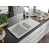 Mexen Matias granitový drez 1,5-komorový s odkvapkávačom a kuchynskou batériou Telma, biely - 6502-20-670200-20