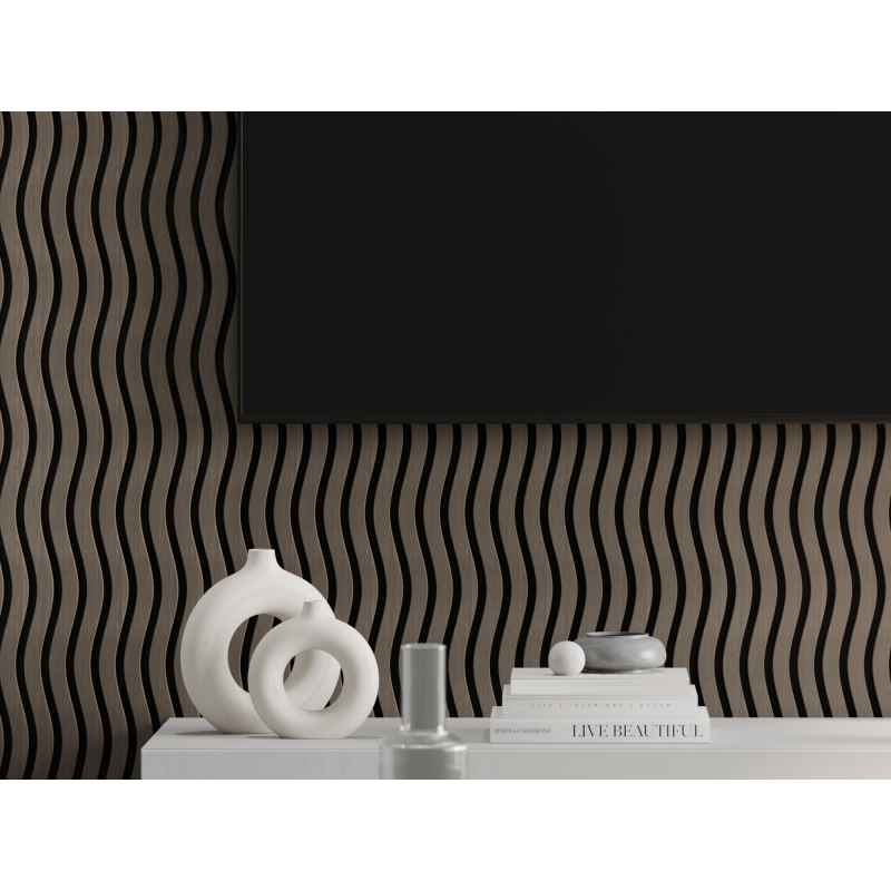 Mexen Lam-SF 01 akustické nástenné lamely 280 x 30 cm, plsť 9 mm, technická dyha, Sivý Dub - S106-280-01-043
