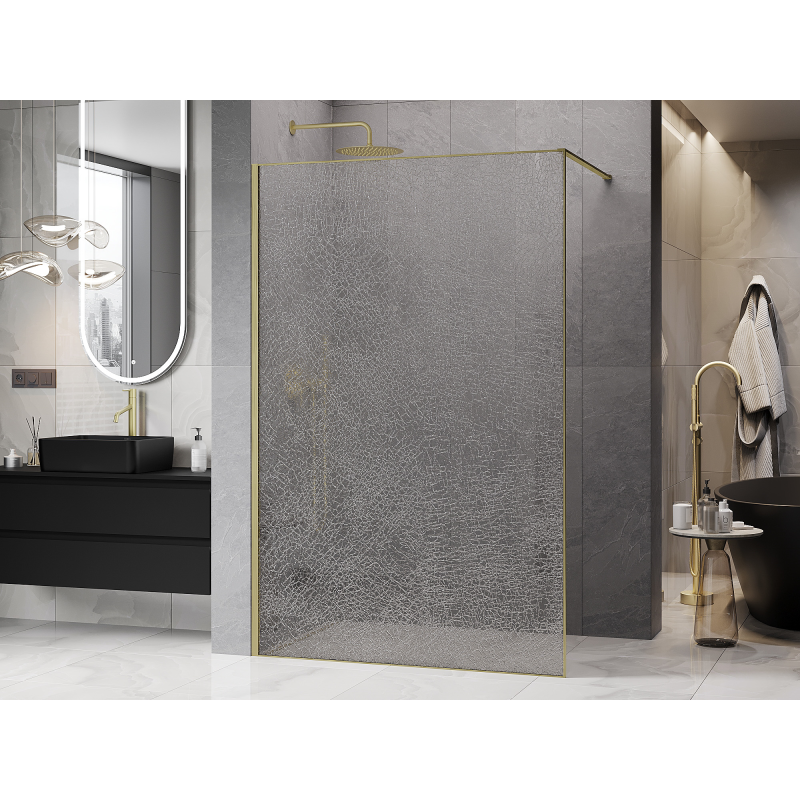 Mexen Kioto sprchová stena Walk-in 140 x 200 cm, crackle transparentná 12 mm, zlatá kartáčovaná - 800-140-101-55-04-X