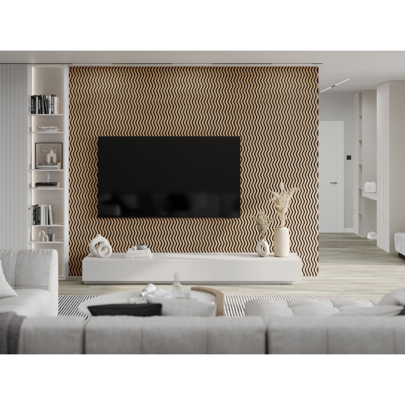 Mexen Lam-SF 02 Akustické nástenné lamely 280 x 30 cm, plsť 9 mm, technická dyha, Biely Dub - S106-280-02-040