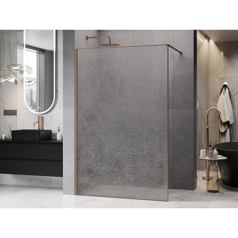 Mexen Kioto sprchová stena Walk-in 110 x 200 cm, transparentná 12 mm, brúsená meď - 800-110-101-65-04-X