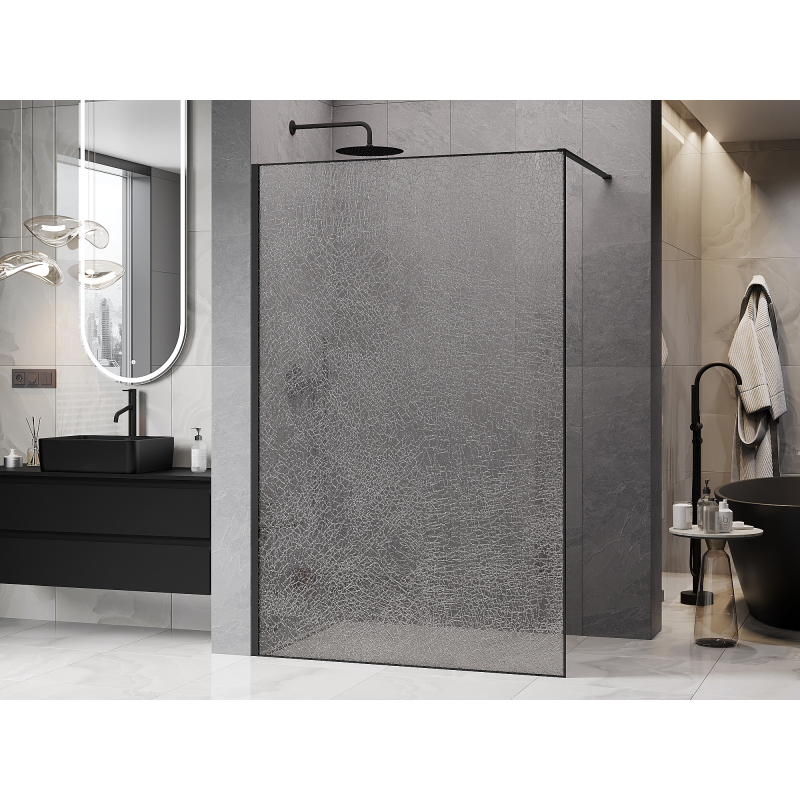Mexen Kioto sprchová stena Walk-in 110 x 200 cm, crackle transparent 12 mm, čierna - 800-110-101-70-04-X