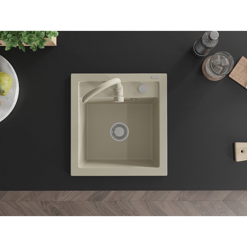 Mexen Vito granitový drez 1-komorový s kuchynskou batériou Telma, béžový - 6503-69-670200-69