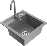 Mexen Vito granitový drez 1-komorový s kuchynskou batériou Telma, sivý - 6503-71-670200-71