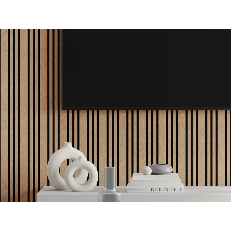 Mexen Lam-F Slim 01 akustické stenské lamely 280 x 36,5 cm, plsť 9 mm, technická dyha, Bielený Dub - S107-280-01-040