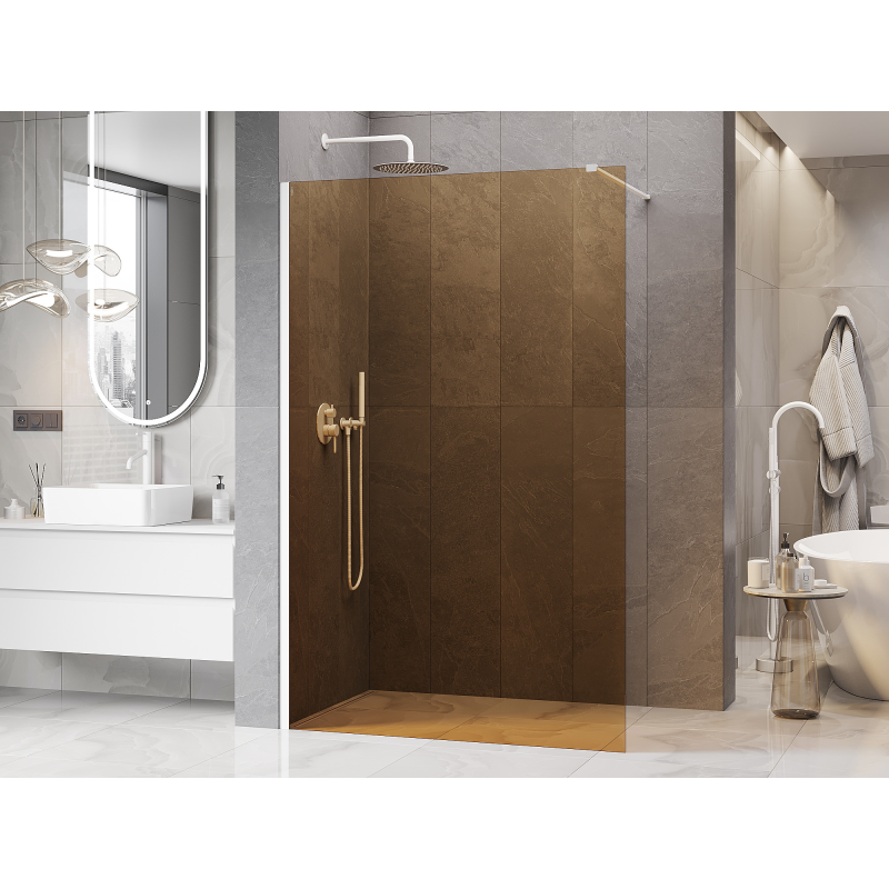 Mexen Kioto sprchová stena Walk-in 130 x 200 cm, hnedá 8 mm, biela - 800-130-101-20-32