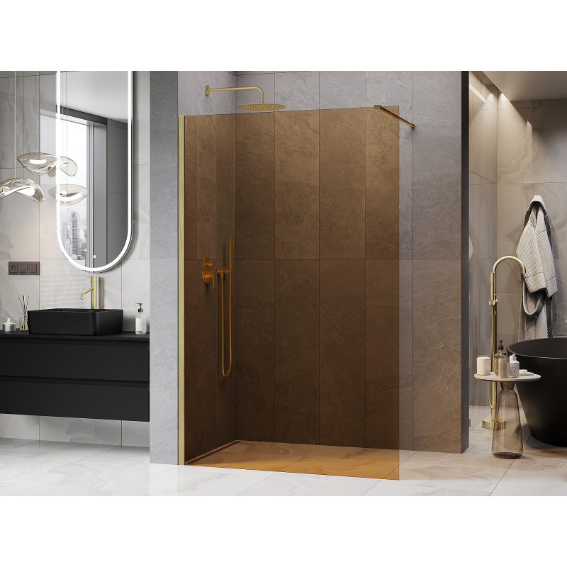 Mexen Kioto sprchová stena Walk-in 130 x 200 cm, bronz 8 mm, zlatá kartáčovaná - 800-130-101-55-32