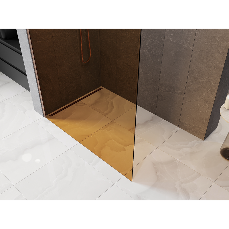 Mexen Kioto sprchová stena Walk-in 100 x 200 cm, bronz 8 mm, brúsená meď - 800-100-101-65-32