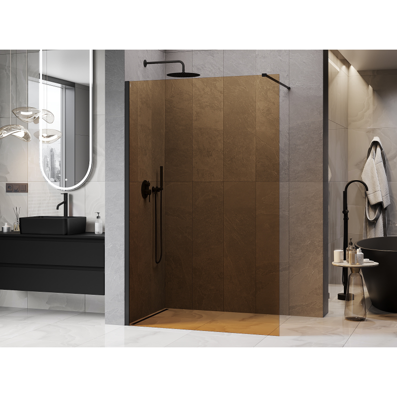 Mexen Kioto sprchová stena Walk-in 130 x 200 cm, bronz 8 mm, čierna - 800-130-101-70-32