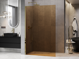 Mexen Kioto L sprchová stena Walk-in 100 x 200 cm, hnedá, zlatá - 800-100-103-50-32