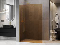 Mexen Kioto L sprchová stena Walk-in 70 x 200 cm, hnedá, zlatá kartáčovaná - 800-070-103-55-32