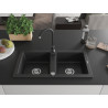 Mexen Mario granitový drez s 2-komorami s kuchynskou batériou Telma, čierny/strieborný - 6504-73-670200-70
