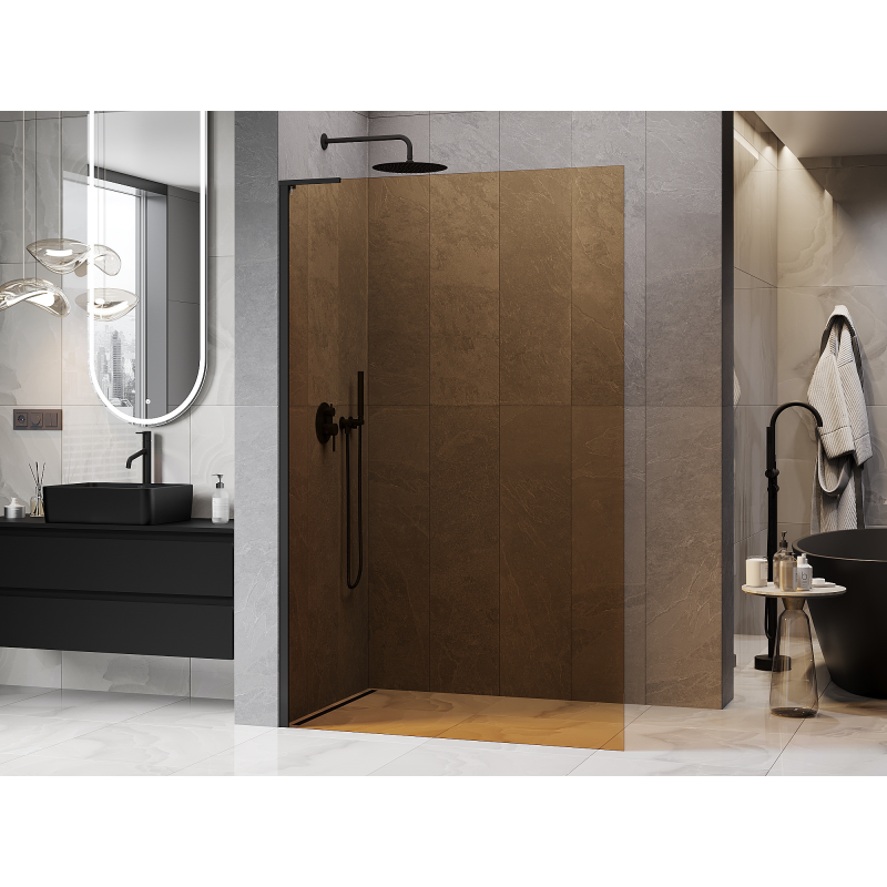 Mexen Kioto L sprchová stena Walk-in 90 x 200 cm, hnedá, čierna - 800-090-103-70-32