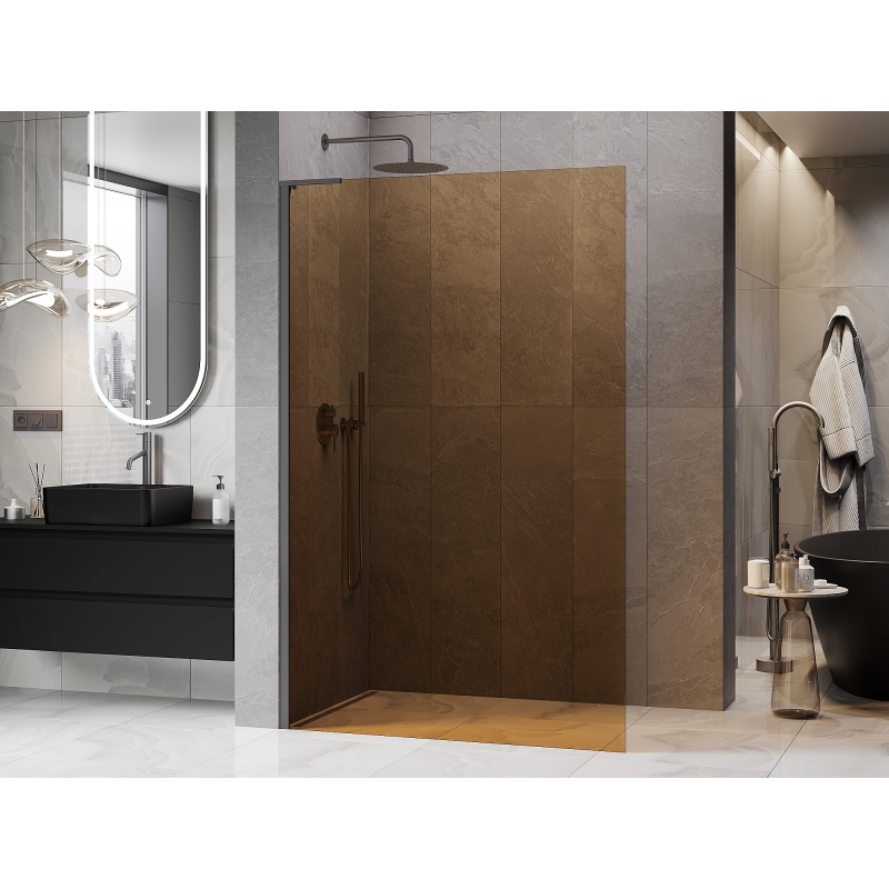 Mexen Kioto L Sprchová stena Walk-in 90 x 200 cm, hnedá, gun metal - 800-090-103-95-32