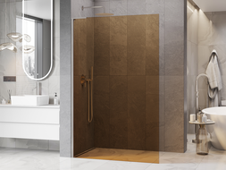 Mexen Kioto L Sprchová stena Walk-in 90 x 200 cm, hnedá, brúsený nikel - 800-090-103-97-32