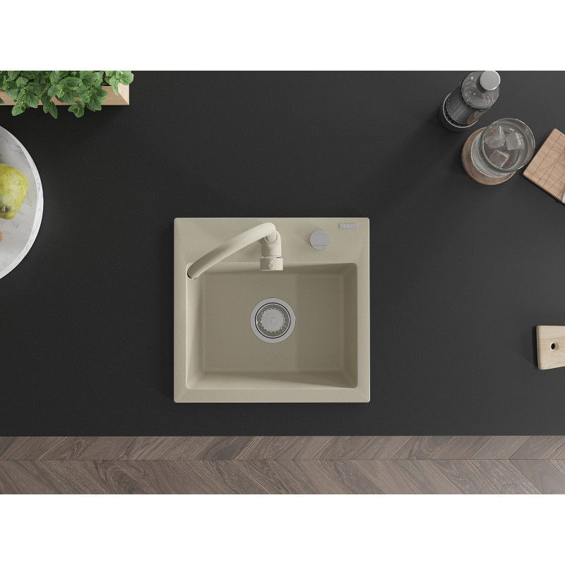 Mexen Milo žulový drez 1-komorový s kuchynskou batériou Telma, béžový - 6505-69-670200-69