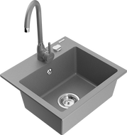 Mexen Milo žulový drez 1-komorový s kuchynskou batériou Telma, sivý - 6505-71-670200-71