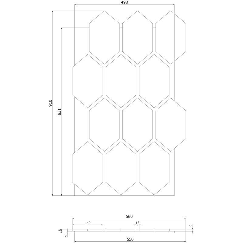Mexen Form 01 vzorka akustického nástenného panelu, plsť 9 mm, technická dyha, Svetlý orech - S111-01-047-S