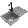 Mexen Pablo jednokomorový žulový drez s odkvapkávacou plochou a kuchynskou batériou Duero, sivý - 6510-71-671600-70