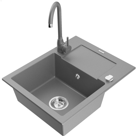 Mexen Enzo granitový drez 1-komorový s odkvapkávačom a kuchynskou batériou Telma, sivý - 6506-71-670200-71